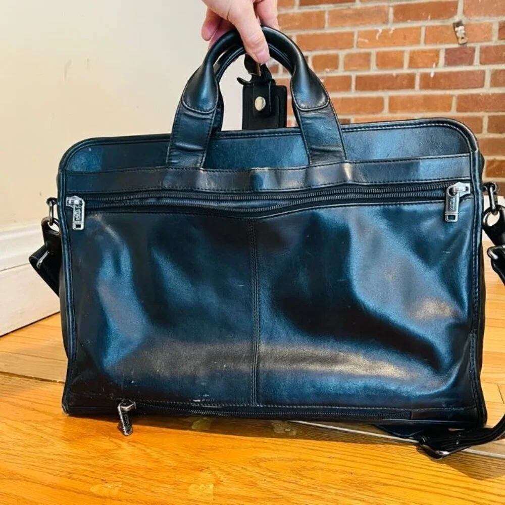 Tumi Black Soft Leather Laptop Bag Briefcase
